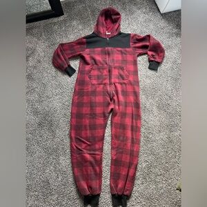 Unisex Adult Buffalo Check Hooded Fleece Pajama Onesie